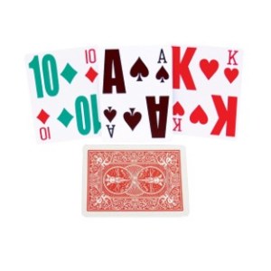 Playing cards with enlarged text and symbols